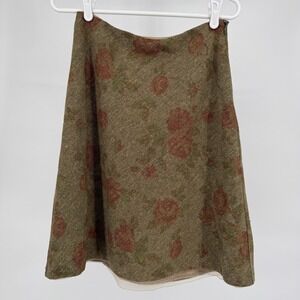 NY&C Floral A-Line Skirt Womens Sz 2 Brown Red Green Tweed Poetcore Library
